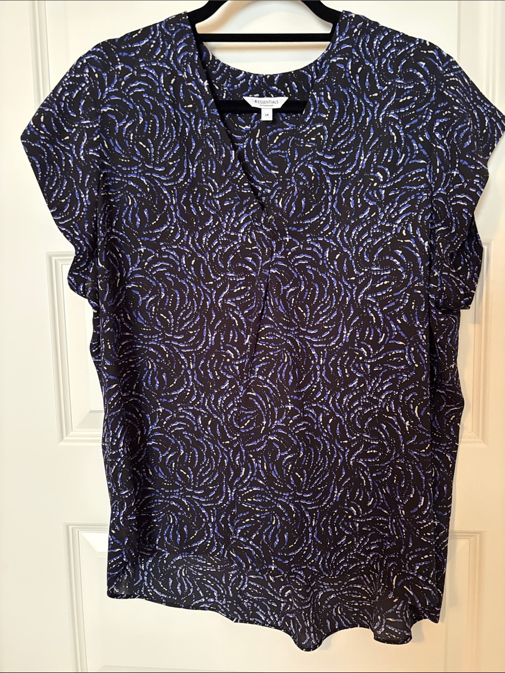 Reitmans Black Blouse with Light Blue Swirl Print